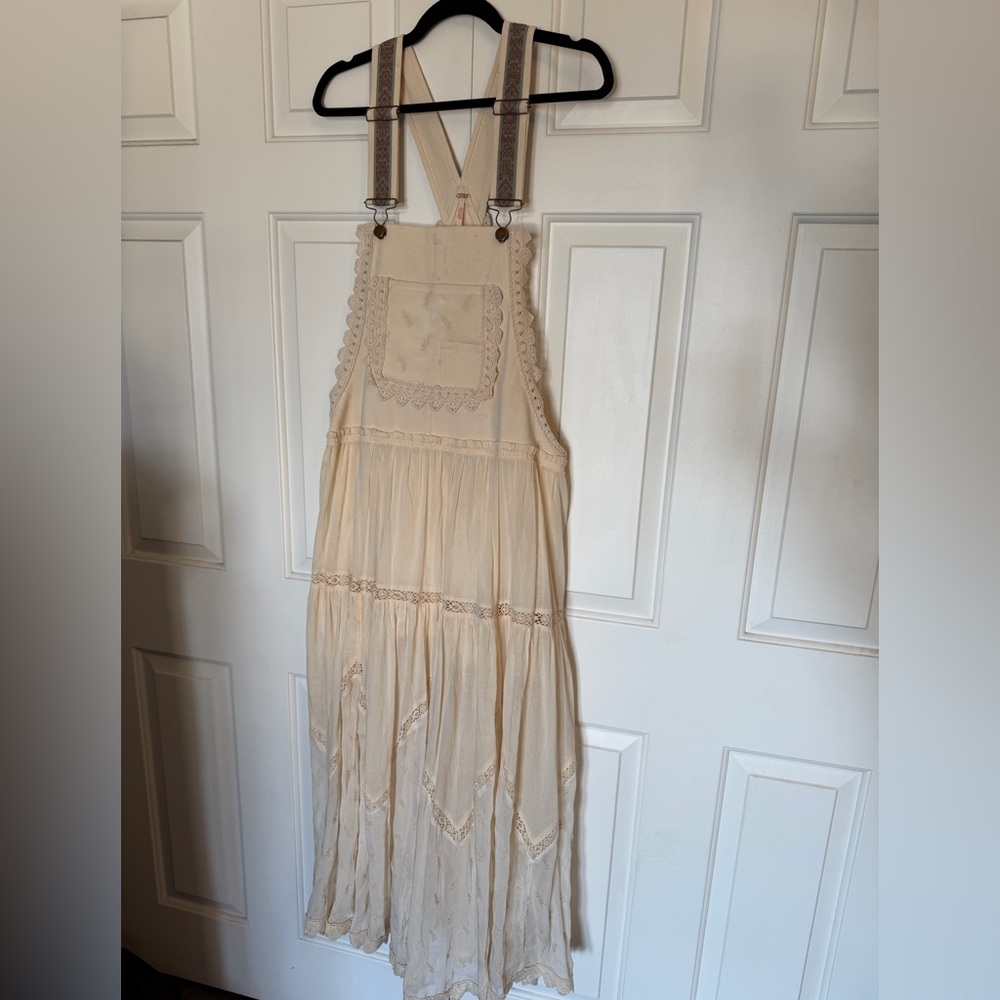 Free People Cream Boho Tiered Lace Apron Dress